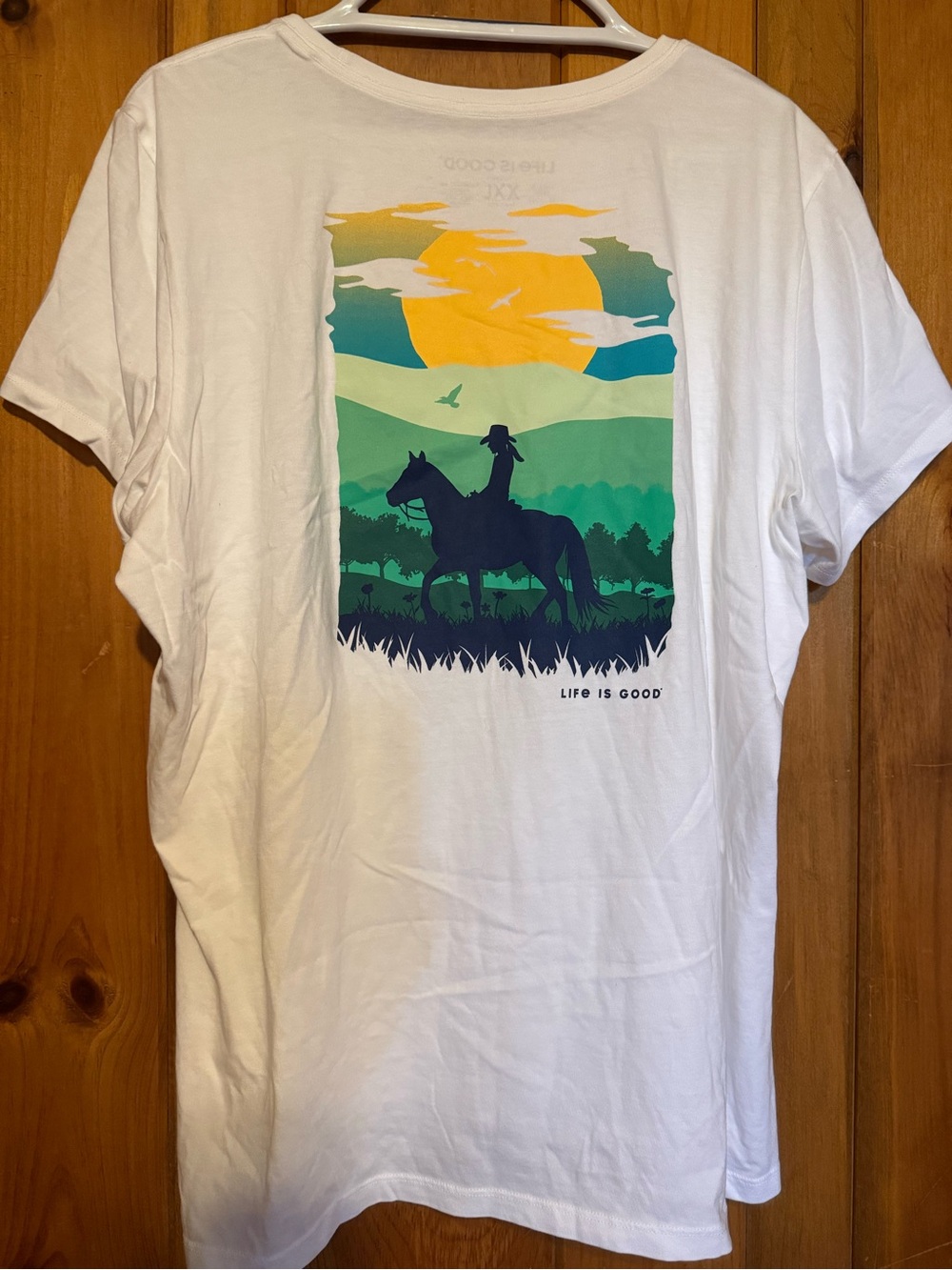 Life Is Good White Graphic Tee with Yellow Sun and Green Landscape